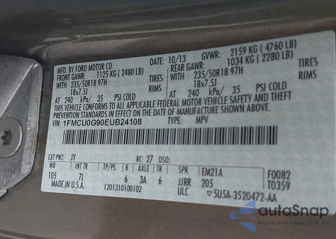 2014 Ford Escape Se z USA, uszkodzony, nr VIN 1FMCU0G90EUB24108